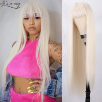 Is a wig Synthetic Wigs Long Straight 60 Blonde Wigs with Bangs for White Black Women Red Pink Black Brown Daily Use Fake Hairs