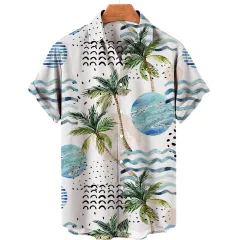 2023 For Male Shirts Coconut Tree 3d Printed Men Hawaiian Shirt Beach 5xl  Short Sleeve Fashion Tops Tee Shirt Man Blouse Camisa