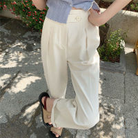 Spot parcel post Womens Summer High Waist Casual Pants Slimming Sense of Design Pants Suit Pants Pants Daddy Pants White Straight-Leg Pants