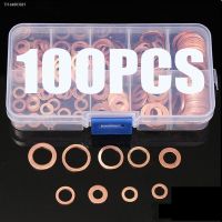 ✚ 100Pcs Copper Washer Gasket Nut And Bolt Set Flat Ring Seal Assortment Kit With Box M4/M5/M6/M8/M10/M12/M14 For Sump Plugs