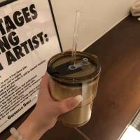 320ml Plastic Cup With Lid and Straw Transparent Bubble Tea Cup Juice Glass Beer Can Milk Mocha Cups Water Bottle Drinkware