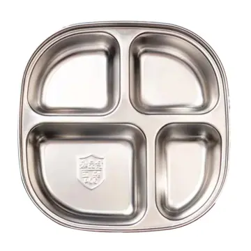 Stainless Steel Divided Canteen Plates Kids Camping Compartment