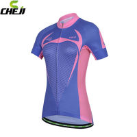 เสื้อจักรยานผู้หญิงแขนสั้น CheJi สีน้ำเงินชมพู