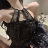 [COD] hanging neck camisole womens white outerwear with chest pad sexy hot girl pure desire style inner bottoming top