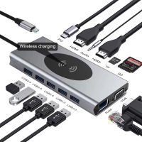 USB C Docking Station 14in1 Type C to HDMI-compatible VGA RJ45 USB3.0 SDTF Card Reader With PD Charging For Macbook Pro USB Hub