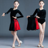 Childrens Latin Dance Clothes Girls Autumn Winter Velvet Latin Dance Skirts Exercise Clothes Competition Performance Wear