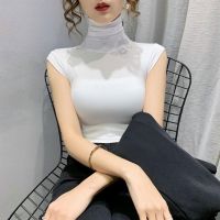 COD DSFERTGRYER heap turtleneck render unlined upper garment of Straw Stacked High Neck Bottoming Shirt Womens Inner Western Style Short Tight Top 2022 Spring White Sleeveless t-Shirt Jerry8888. my 9.19