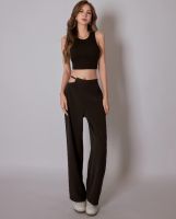 Ahalf - One-side waist cut-out long pants กางเกงขายาวทรงตรงดีเทลเว้าเอวติดอะไหล่