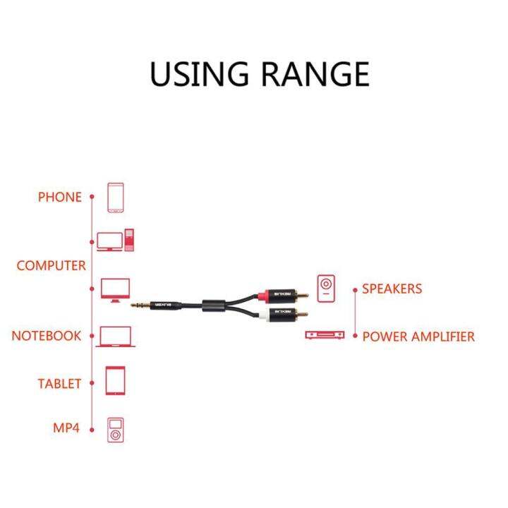 แจ็ค-3-5-มม-ชายกับ-2-rca-ฝ้ายถัก-aux-เคเบิ้ลสำหรับลำโพงโฮมเธียเตอร์