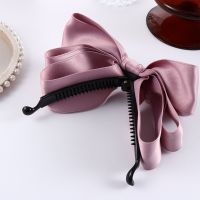 Korea Ribbon Bow Banana Clip Imitation Pearl Vertical Ponytail Clip Sweet Hairpin Women Fashion Hair Accessories