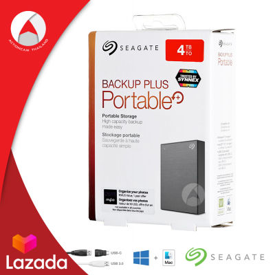Seagate Backup Plus Portable 4TB สีเทา ฮาร์ดดิสก์ภายนอก HDD USB 3.0 (STHP4000405) ความเร็วอ่าน 5.0 Gbps สำรองข้อมูล เพลง วิดีโอ ภาพถ่าย ฮาร์ดดิสก์พกพา ประกัน 3 ปี Synnex ศูนย์ไทย Seagate Center ใช้ได้ทั้ง Windows และ Mac external portable hard drive