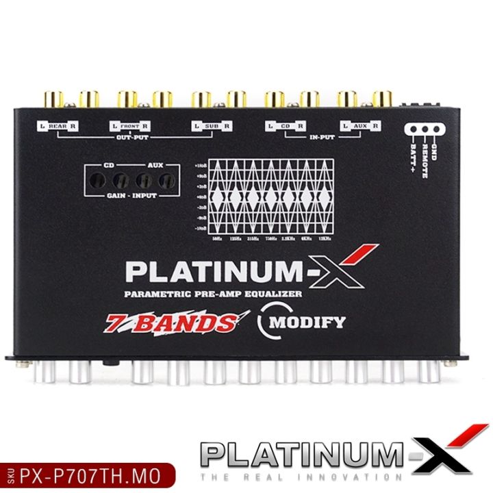 platinum-x-ปรีแอมป์-ปรีโม7แบน-แยกซับ-ปรีโมแรงๆ-ปรีแอมป์รถยนต์-modify-แจ็คทิฟฟานี่-ลูกบิดอลูมิเนียม-มีช่องปรับ-เบสหนัก-เสียงดี-ปรีแอมป์-ปรี