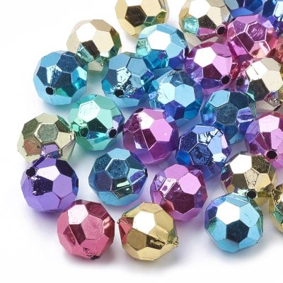 ▼✒❖ 20pcs Color Plated Round Acrylic Beads Loose Spacer Beads For Jewelry Making DIY Bracelet Necklace