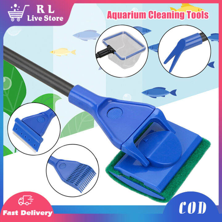 5 In 1 Aquarium Tank Cleaning Tools Fish Net Gravel Rake Algae Scraper