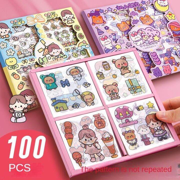 100pcs-cute-girl-journal-sticker-gift-box-pet-kawaii-stationery-scrapbooking-decoration-material-diary-phone-stickers