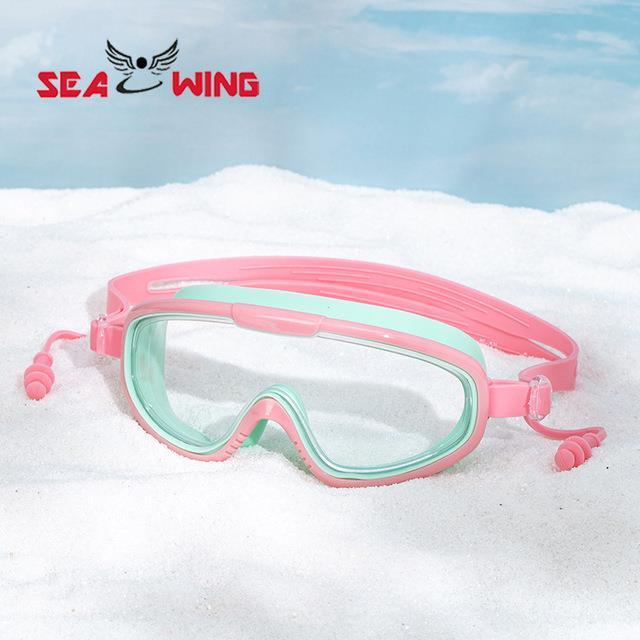children-39-s-large-frame-swimming-glasses-teenagers-transparent-lenses-one-piece-earplugs-goggles-fog-proof-and-waterproof