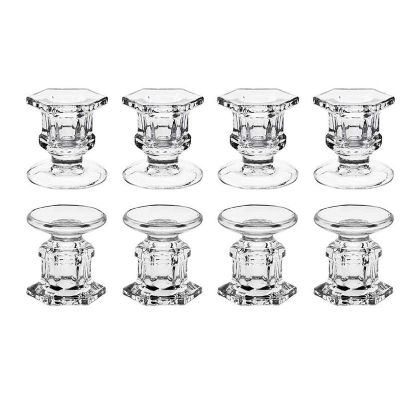 8Pcs Glass Candle Holders Wedding Candlestick Fine Transparent Crystal Glass Candle Stand Dining Home Decoration