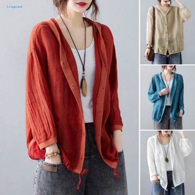 New* Soft Texture Leisure Coat R Casual Loose Hooded Thin Sunscreen Coat Drawstring Hem Female Clothing