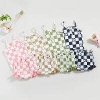 Pudcoco Infant Newborn Baby Girl Summer Rompers Set Checkerboard Floral Print Sleeveless Jumpsuit Casual Ruffle Shorts Outfit  by Hs2023