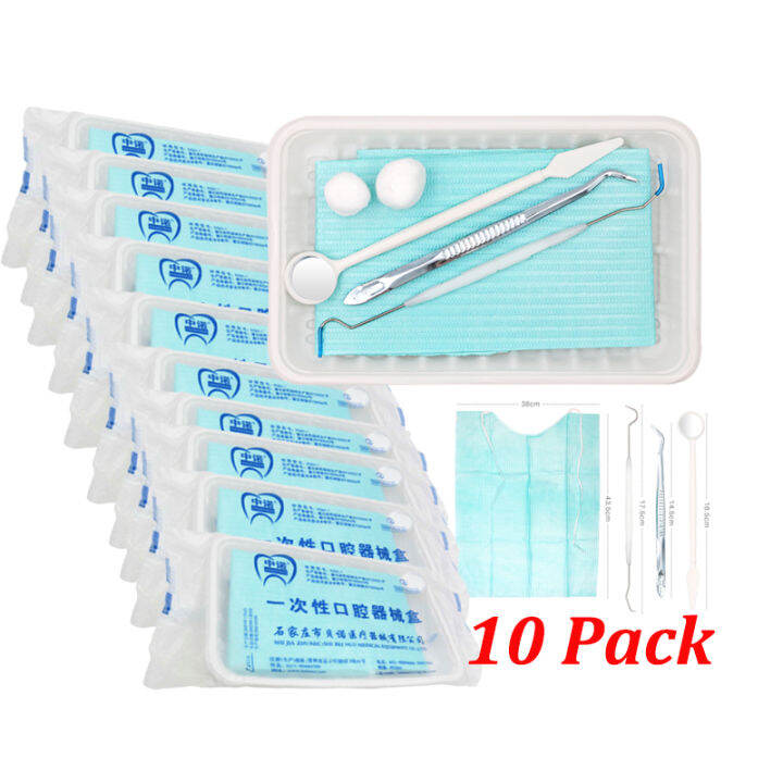 10 Set Oral Package Mouth Mirror Tweezer Probe Disposable Set Dental