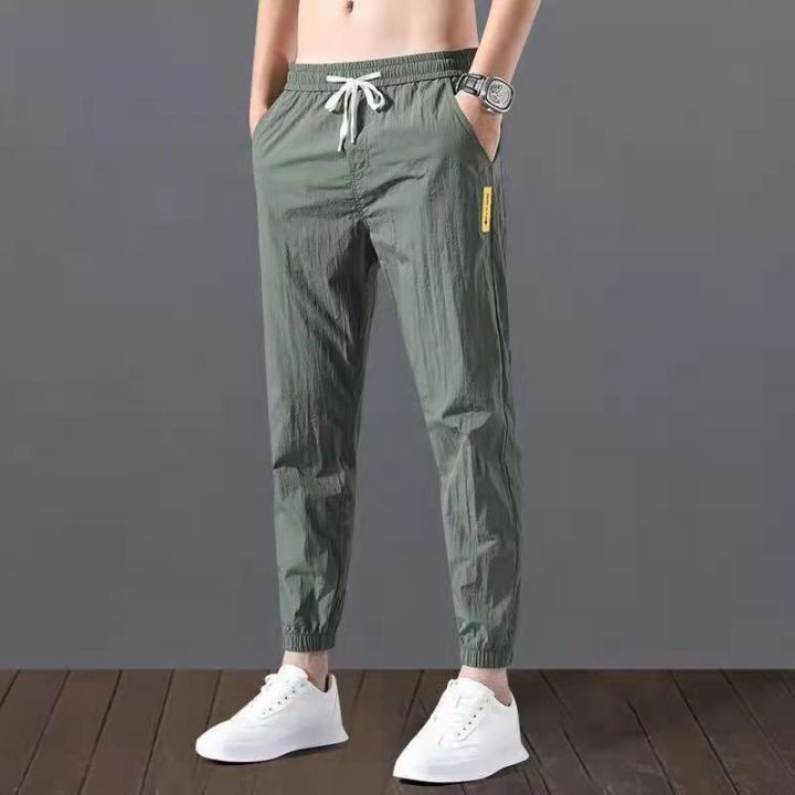 zjh-shop-กางเกงขายาวแฟชั่นผู้ชาย-กางแกงขาจั๊มสไตล์ออกกำลังกาย-ผ้าเย็นใส่สบาย-สไตล์เกาหลี