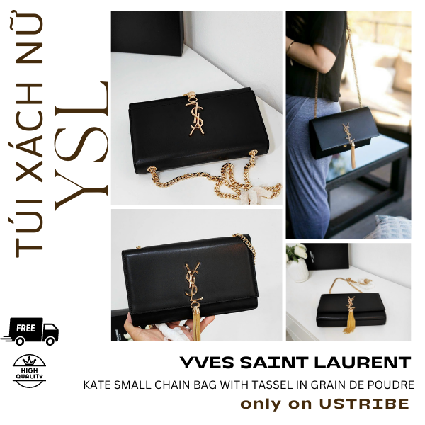 Saint Laurent Kate Small Chain Bag WithTassel In Grain De Poudre