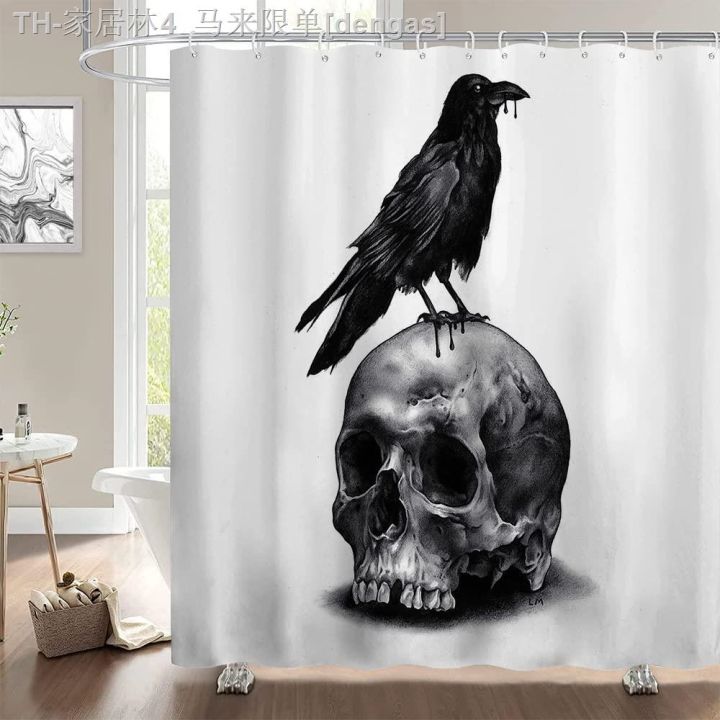 cw-theme-raven-shower-curtain-horror-scary-and-curtains-with-hooks