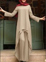 ZANZEA Muslim Fashion Wide Leg Pants Sets Women Asymmetrical Solid Long Tops Causal Pants Sets Turkey Abaya Eid Mubarek Outifits