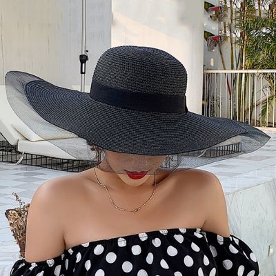 Beach Hat Vintage Wide Brim Straw Summer Sun Hats Straw Hat Black Ribbon Summer - Sun Hats - Aliexpress