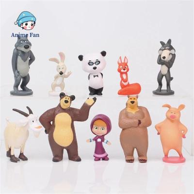 ANIME FAN ของเล่นเด็ก 10 ชิ้น/ล็อต ตุ๊กตาตกแต่ง ของเล่นพีวีซี ของตกแต่งบ้าน หุ่นจำลอง Masha and The Bear Action FIGURE รูปอะนิเมะ