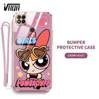 VRQR Powerpuffy เคสโทรศัพท์สำหรับหญิงสาวน่ารักสำหรับ Xiaomi POCO C40 POCO C3 C31 Redmi 10C 9C 10A Redmi 10 Power Super Girl เปลือกนุ่มบางพิเศษ (ฟรีสายคล้องรวม)