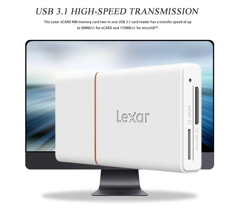 Lexar USB 3.1 Card Reader 2-in-1 nCARD NM Memory Card Up to 90MB/s