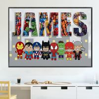 ☒ ส่วนบุคคล Disney Avengers ชื่อ Word Art โปสเตอร์พิมพ์ Marvel-Superhero ที่กำหนดเองภาพวาดผ้าใบเนอสเซอรี่ Wall Art Kids Room Decor