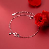 Real 925 Sterling Silver Hollow Cat and Star Chain Bracelets for Women Girls Hypoallergenic Jewelry