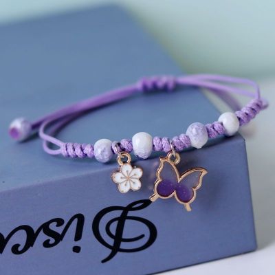 Rinhoo Fashion Handmade Purple Butterfly Flower Bracelet For Women Charm Sweet Animal Pendant Braided Bracelets &amp; Bangle Jewelry