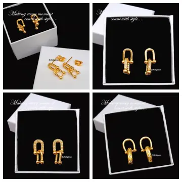 Paper Clip CZ Chain Link Hoop Earrings Gold Plated .925 Silver .75