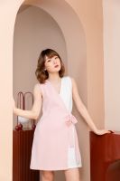 APIN - Two-tone wrap dress เดรสทูโทนพร้อมสายผูกเอว