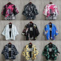 COD SDFGDERGRER Women Japanese Style Kimono Cardigan Harajuku Crane Wave Print Haori Casual Loose