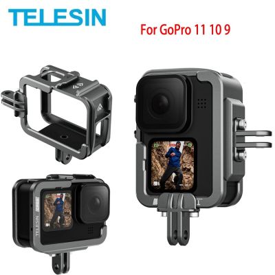 เคสกรอบอลูมิเนียมอัลลอย Telescopro สำหรับ Gopro 9 10 11รองเท้าคู่พร้อมกรงยิงแนวตั้งสำหรับ Gopro Hero 9 10 11