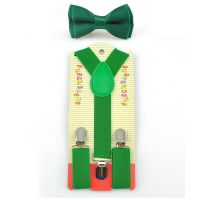 Kids Children Boys Girls "Dark Green" Pattern Elastic Suspenders Bow tie Set Y-Shape Braces Butterfly Knot Set Gift Formal Dress Boys Clothing