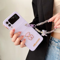 เคสโทรศัพท์3D หมีน่ารักลายหมีมาการองของ HOCE สำหรับ Samsung Z Flip 3 Flip 4 5G สร้อยข้อมือคริสตัลสำหรับ Zflip3เคสฝา Zflip4