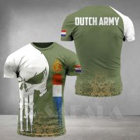 T SHIRT   2023 new design- netherlands armee germany veteran flag 3d printed high quality milk fiber t-shirt summer round neck men female casual top-3