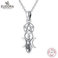 Eudora 925เงินสเตอร์ลิง Triple Moon เทพธิดาสร้อยคอ Pentagram Amulet Tetragrammaton จี้แม่มดเครื่องประดับสำหรับผู้หญิง Man Gift