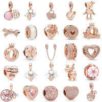 Rose Gold Series ลูกปัดเงินแท้925 Letter Elk Heart-Shaped Tree Of Life จี้ Fit Original สร้อยข้อมือ DIY Gift