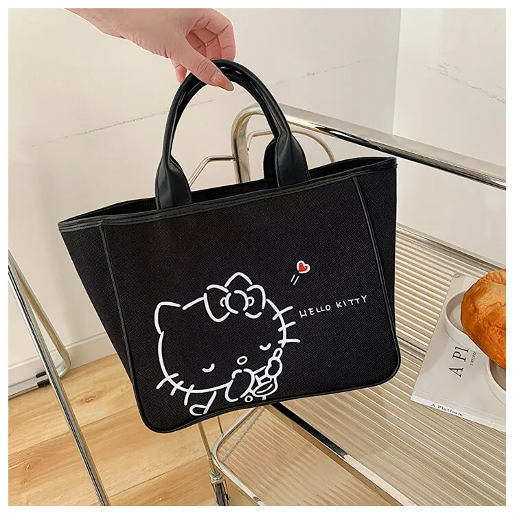 Kitty Hello Kitty Authentic Canvas Reticule Women's Bag Work Commuter Lunch  Bag Large Capacity Lunch Box Bag