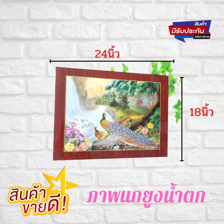 ภาพมงคล-ภาพติดผนัง-ภาพนกยูงน้ำตก-ขนาดภาพ-18x24-นิ้ว-เคลือบเรซิน-ภาพสวยเงางาม