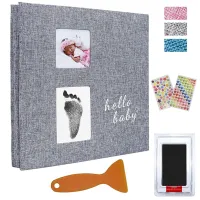 Baby Photo Album Self Adhesive Memory Book 4x6 Magnetic Scrapbook Kit with Ink Pad Handprint Footprint  for Boy/Girl 2 Windows Cleaning Tools
