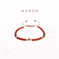 MARON - สร้อยข้อมือ (เชือกถัก) X อัญมณีมงคล เสริมดวงประจำวัน | My Lucky Stars Bracelet with Carnelian &amp; Orange Sapphire เงินแท้ พลอยแท้ ชุบทองเบจ Beige Gold