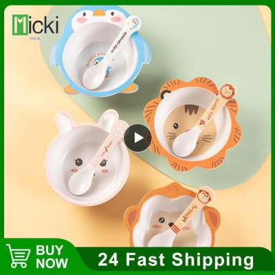 1set Aby Feeding Dishes Baby Bowl Spoon Kids Dinner Feeding Plate Cartoon Food Plate Spoon Childrens Dishes Kitchen Tool