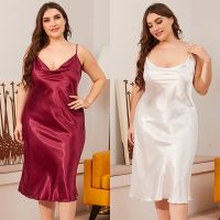 【 WYIN kitchen】 XXXL Large Size Women 39;s Sleepwears Dress Homewear Solid Thin Satin Nightdress Summer Sleepwear Sexy Plus Dresses Nightgown